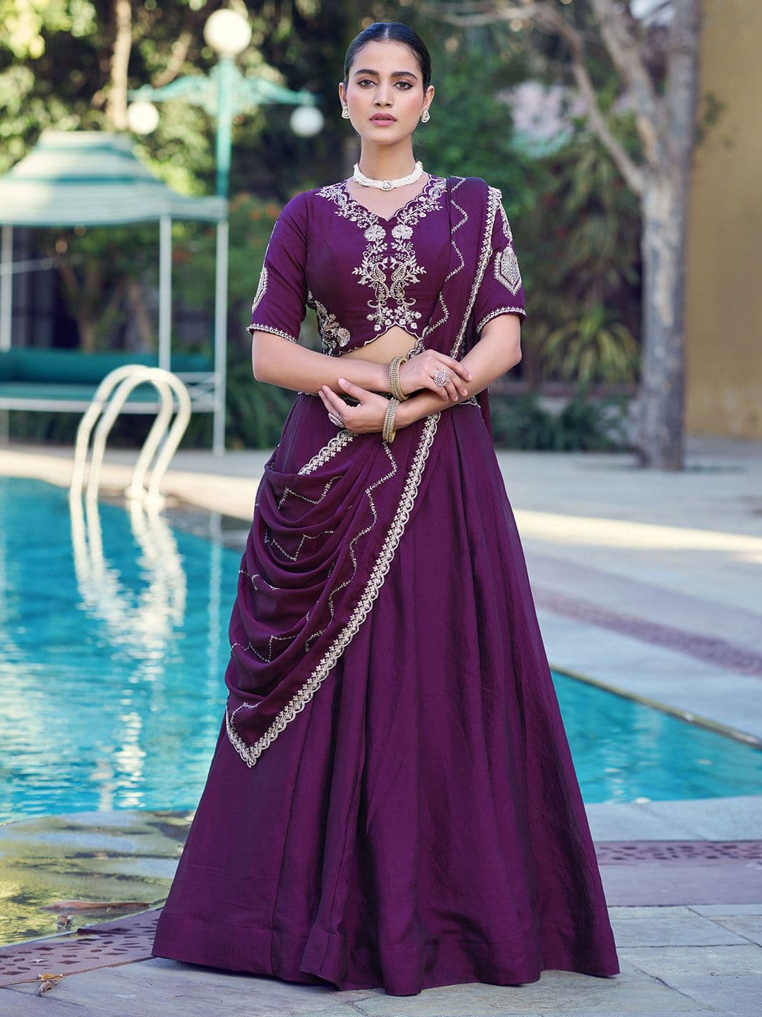 LOOKNBOOK ART Embroidered Ready to Wear Lehenga & Unstitched Blouse With Dupatta - view 1