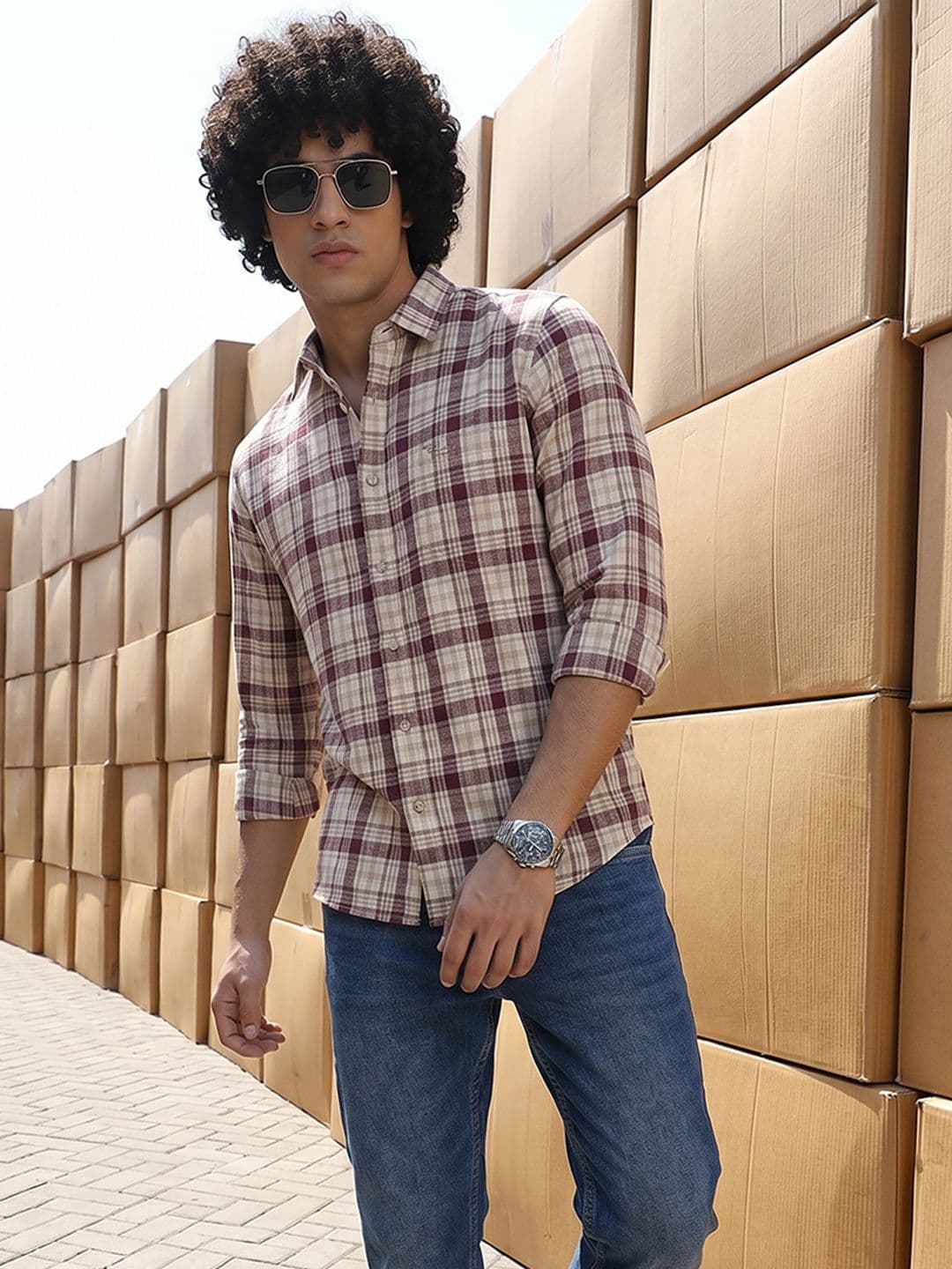 The Roadster Lifestyle Co. Men Premium Cotton Linen Regular Fit Checked Casual Shirt - view 1