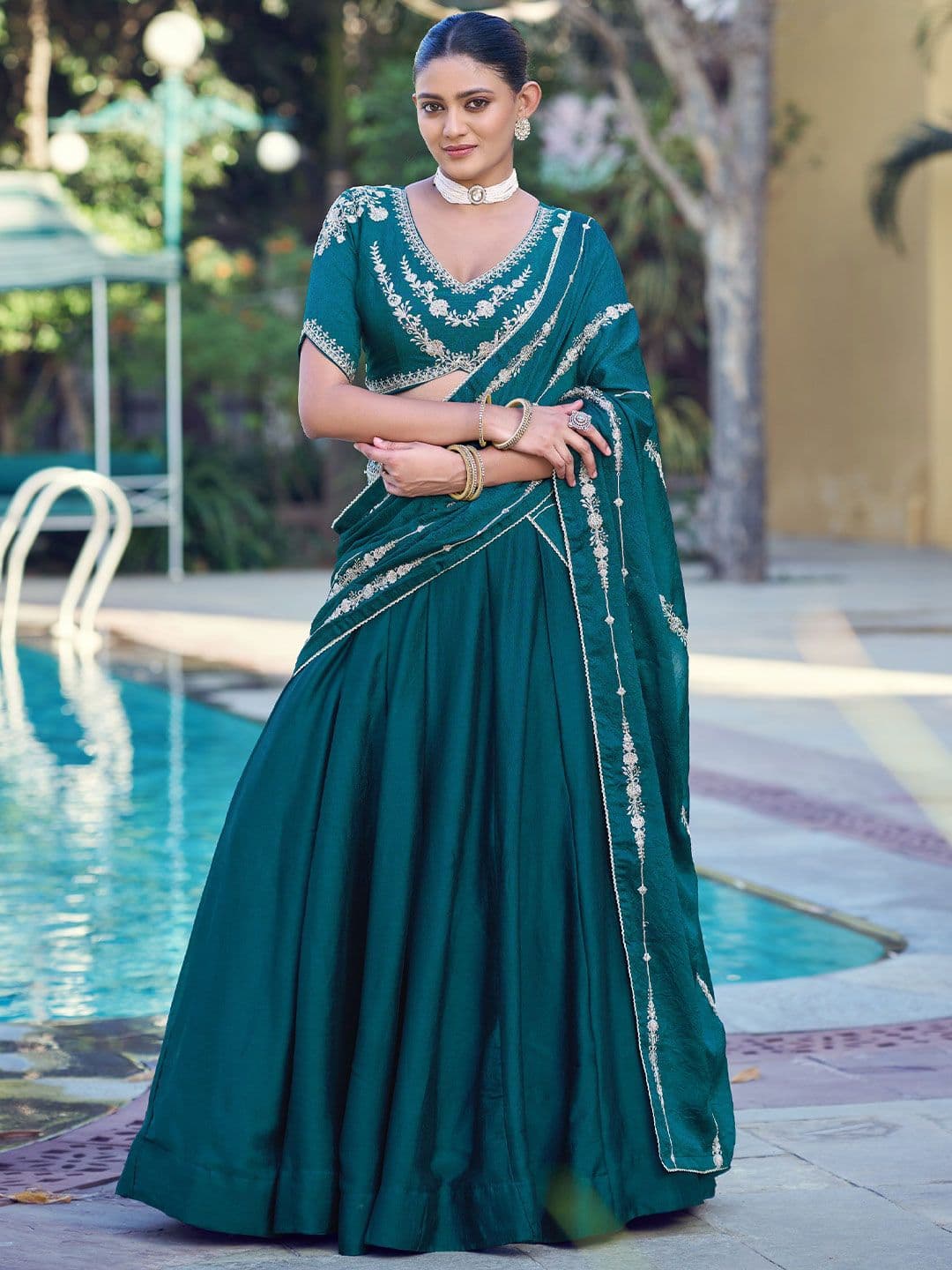 LOOKNBOOK ART Embellished Ready to Wear Lehenga & Unstitched Blouse With Dupatta - view 1