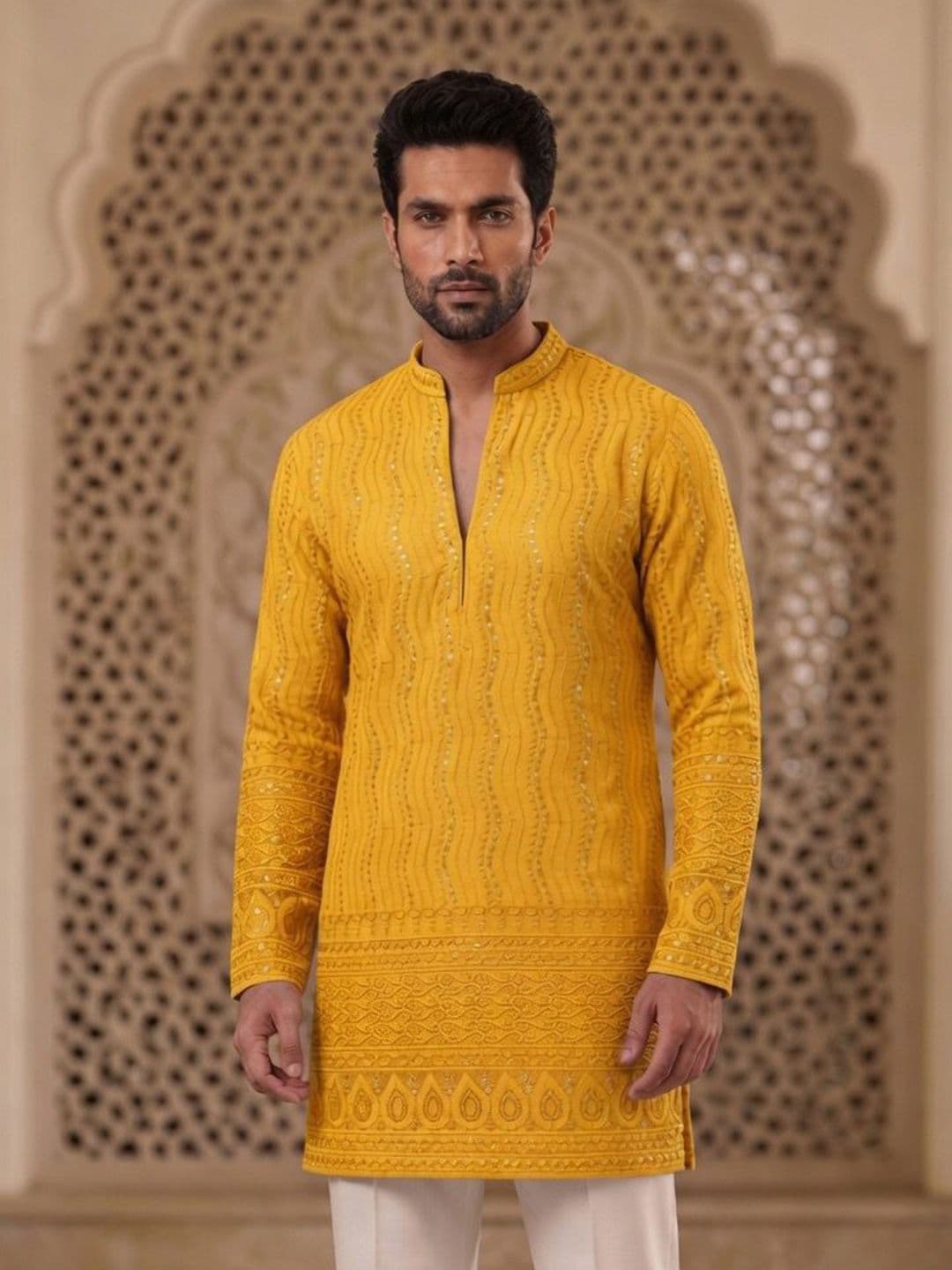 Dincharya Men Embroidered Chikankari Kurta - view 1