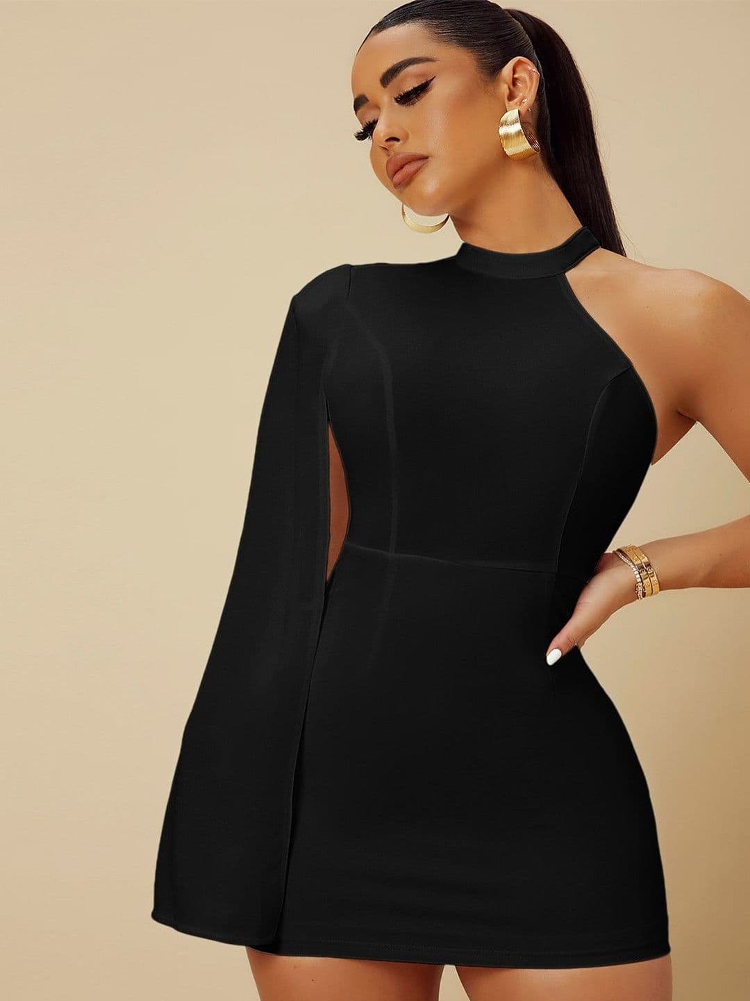 Stylecast X Kotty Halter Neck Cape Sleeve Bodycon Mini Dress - view 1