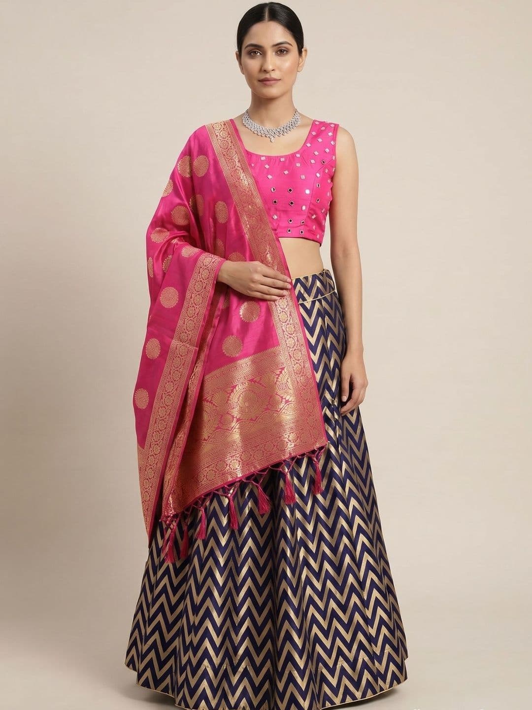 SHAVIDR ENTERPRISE Embellished Mirror Work Semi-Stitched Lehenga & Blouse With Dupatta - view 1