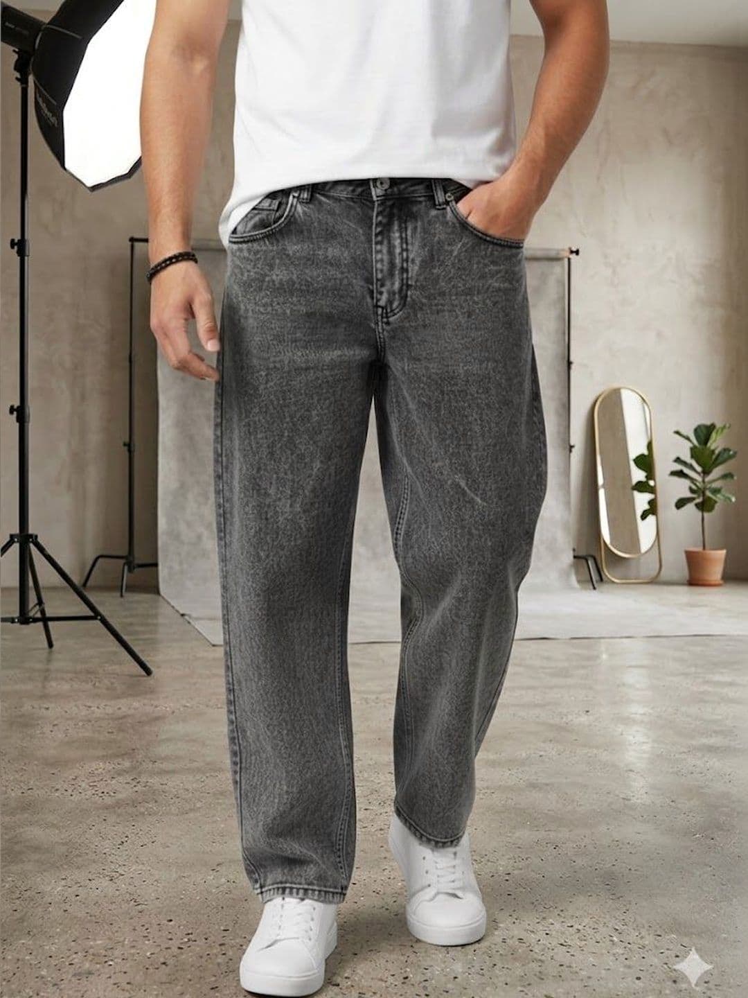 NIFFER FASHION Men Jean Wide Leg Mid-Rise Light Fade Applique Jeans - view 1