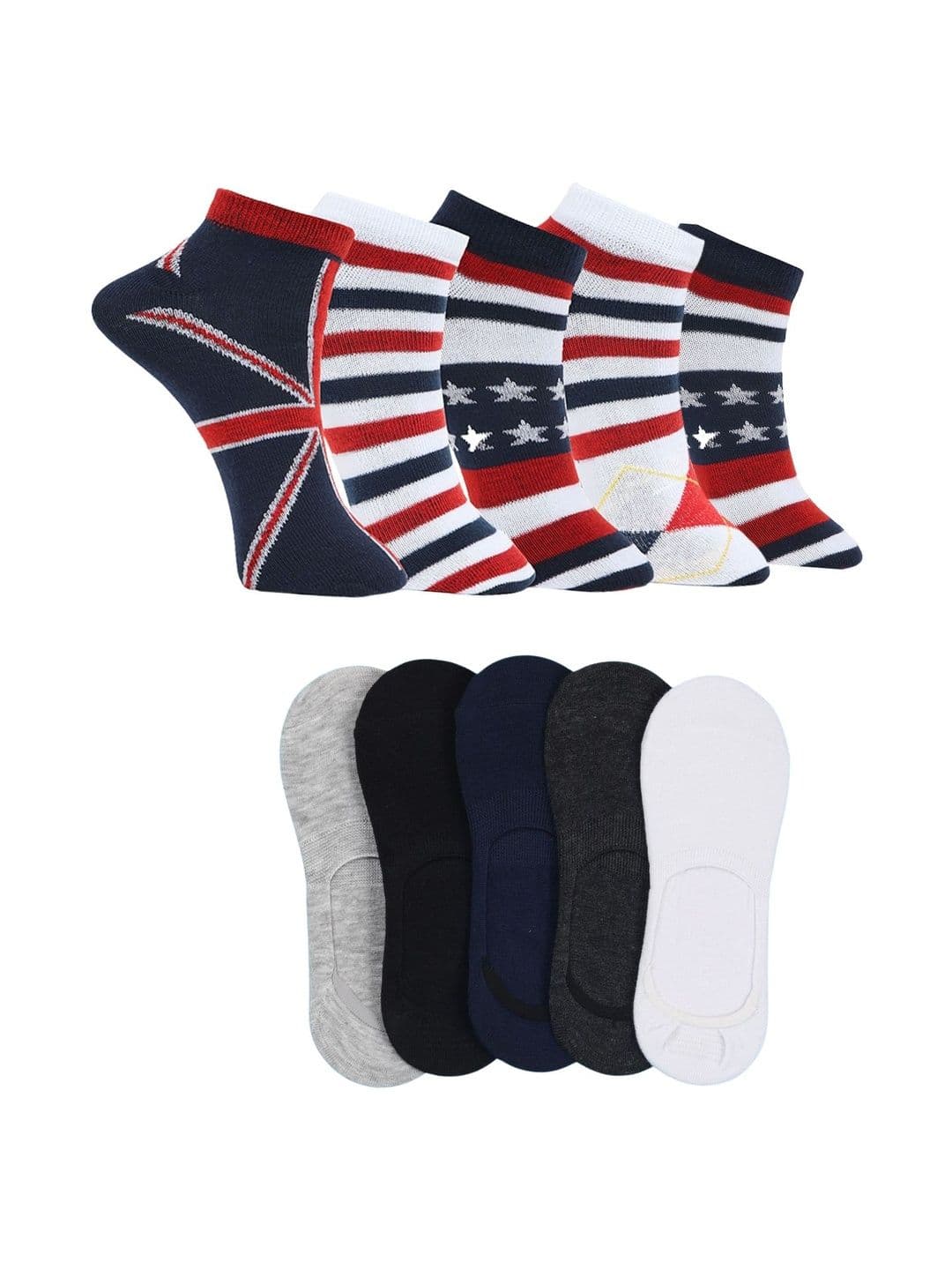 MJE Men Pack of 10 Cotton Blend Assorted Patterned Shoe Liners Socks - view 1