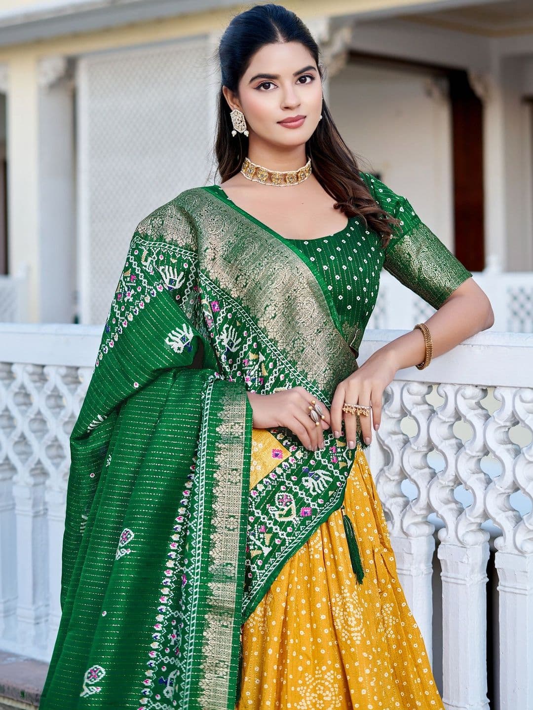House of Pataudi Printed Scoop Neck Flared Lehenga Choli - view 1