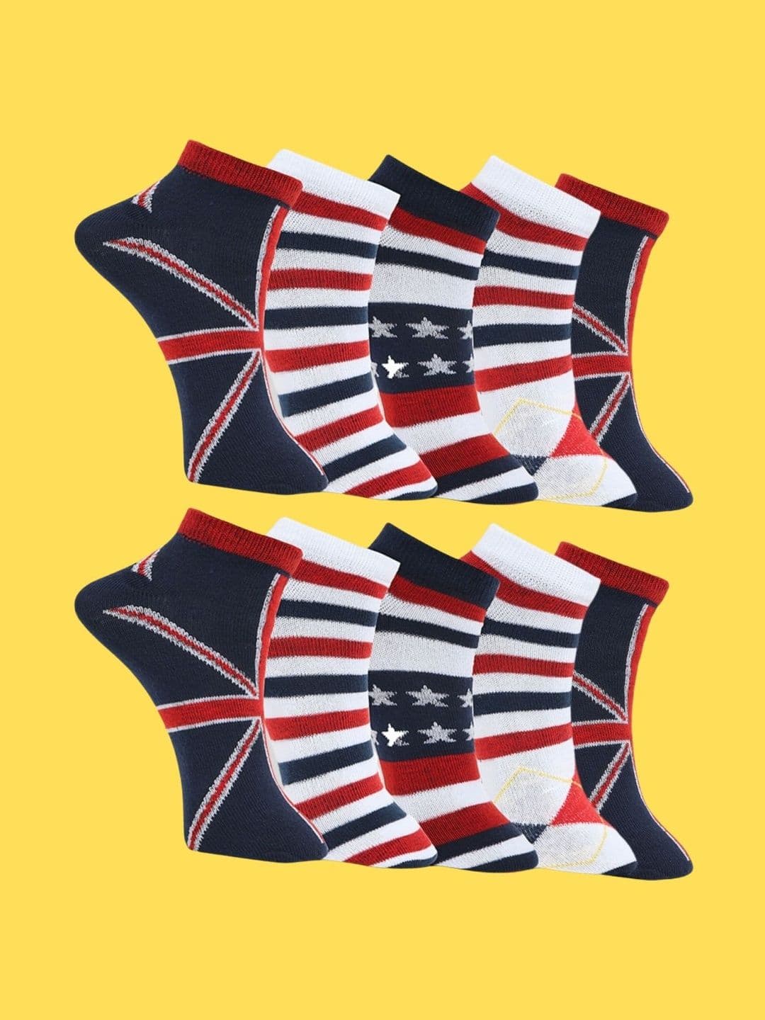 MJE Men Pack of 10 Cotton Blend Assorted Patterned Ankle Length Socks - view 1