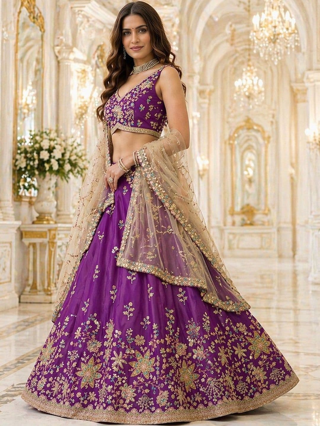 panchhi Embroidered Sequinned Semi-Stitched Georgette Lehenga & Blouse With Dupatta - view 1