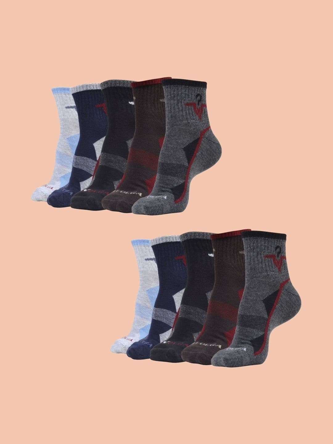 MJE Men Pack of 10 Cotton Blend Assorted Patterned Ankle Length Socks - view 1