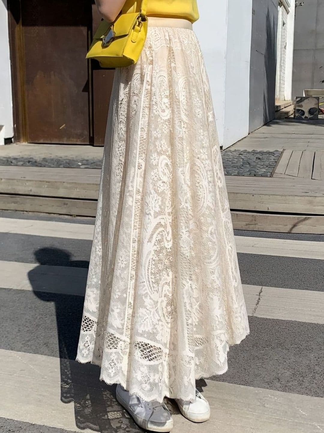 Suo Women Lace Self Design Lace Frills Bows and Ruffles Maxi A-Line Skirt - view 1