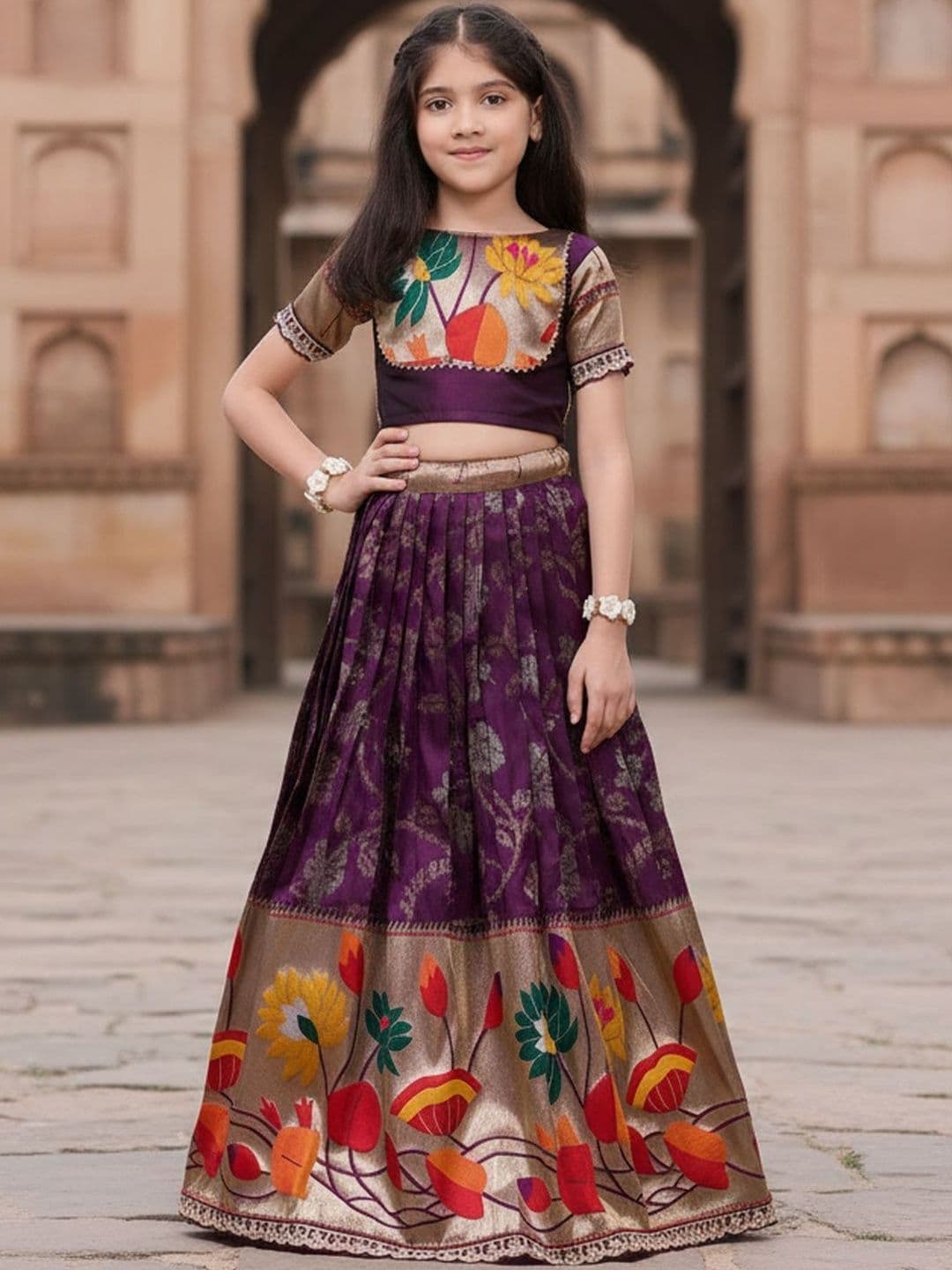 KALANANDI Girls Embroidered Ready to Wear Lehenga & - view 1
