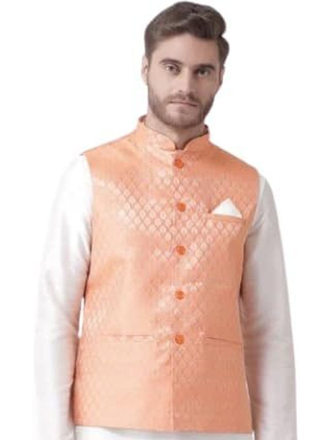KUTUB FASHION Men Printed Mandarin Collar Woven Nehru Jackets - view 1