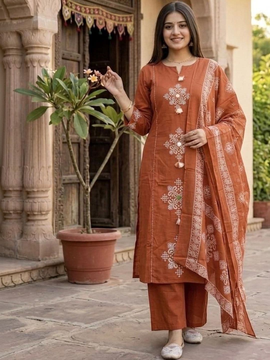 MILAAV Women Ethnic Motifs Embroidered Regular Thread Work Kurta with Trousers & With Dupatta - view 1