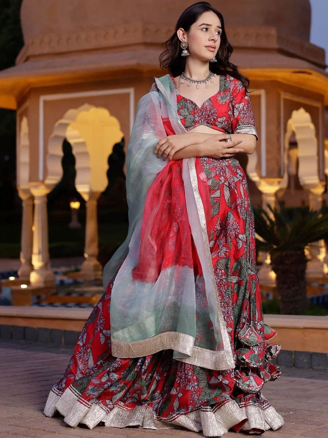 Kaizen TEXO FAB Printed Sequinned Batik Semi-Stitched Lehenga & Blouse With Dupatta - view 1