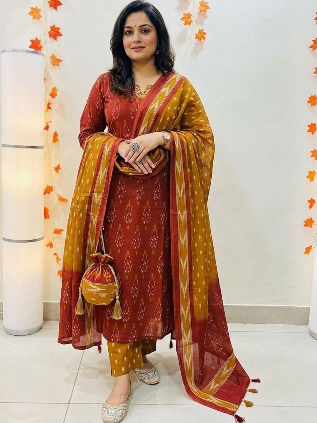 HERE&NOW Women Ethnic Motifs Printed Regular Thread Work Kurta with Trousers & With Dupatta - view 1