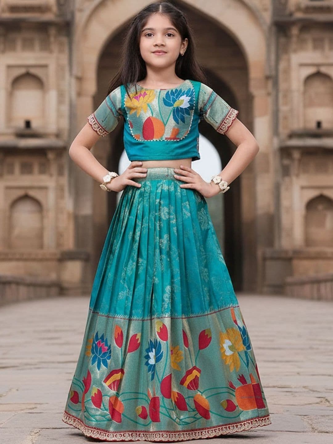 KALANANDI Girls Embroidered Ready to Wear Lehenga & - view 1