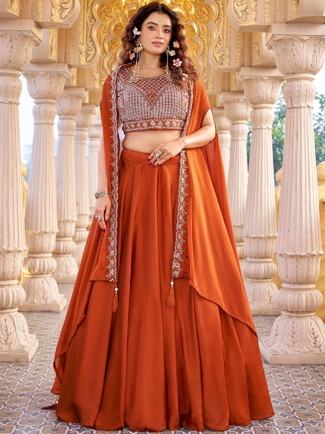 HERE&NOW Embroidered Thread Work Semi-Stitched Lehenga & Blouse With Dupatta - view 1
