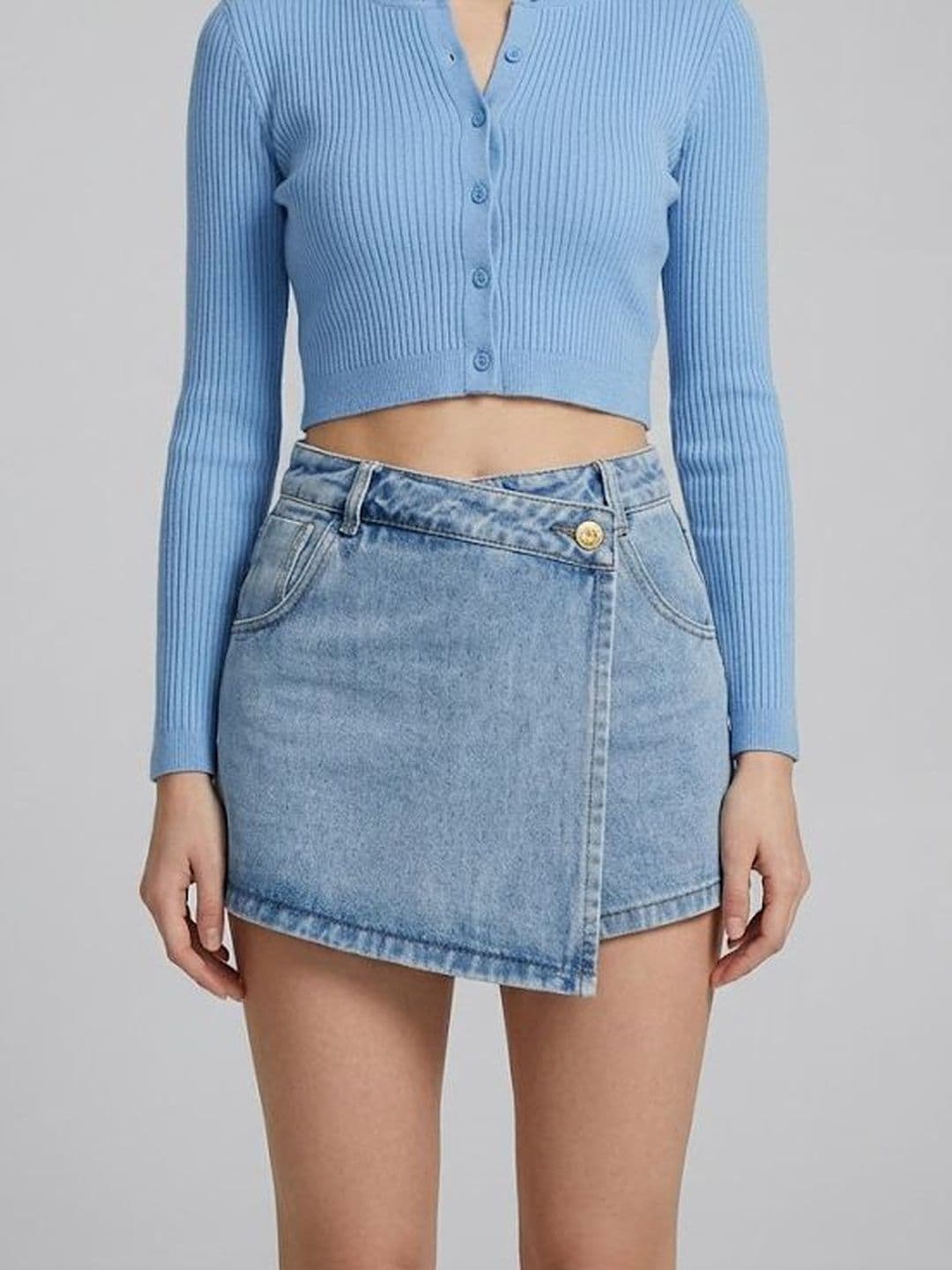 Suo Women Solid Denim Mini Skorts Skirt - view 1