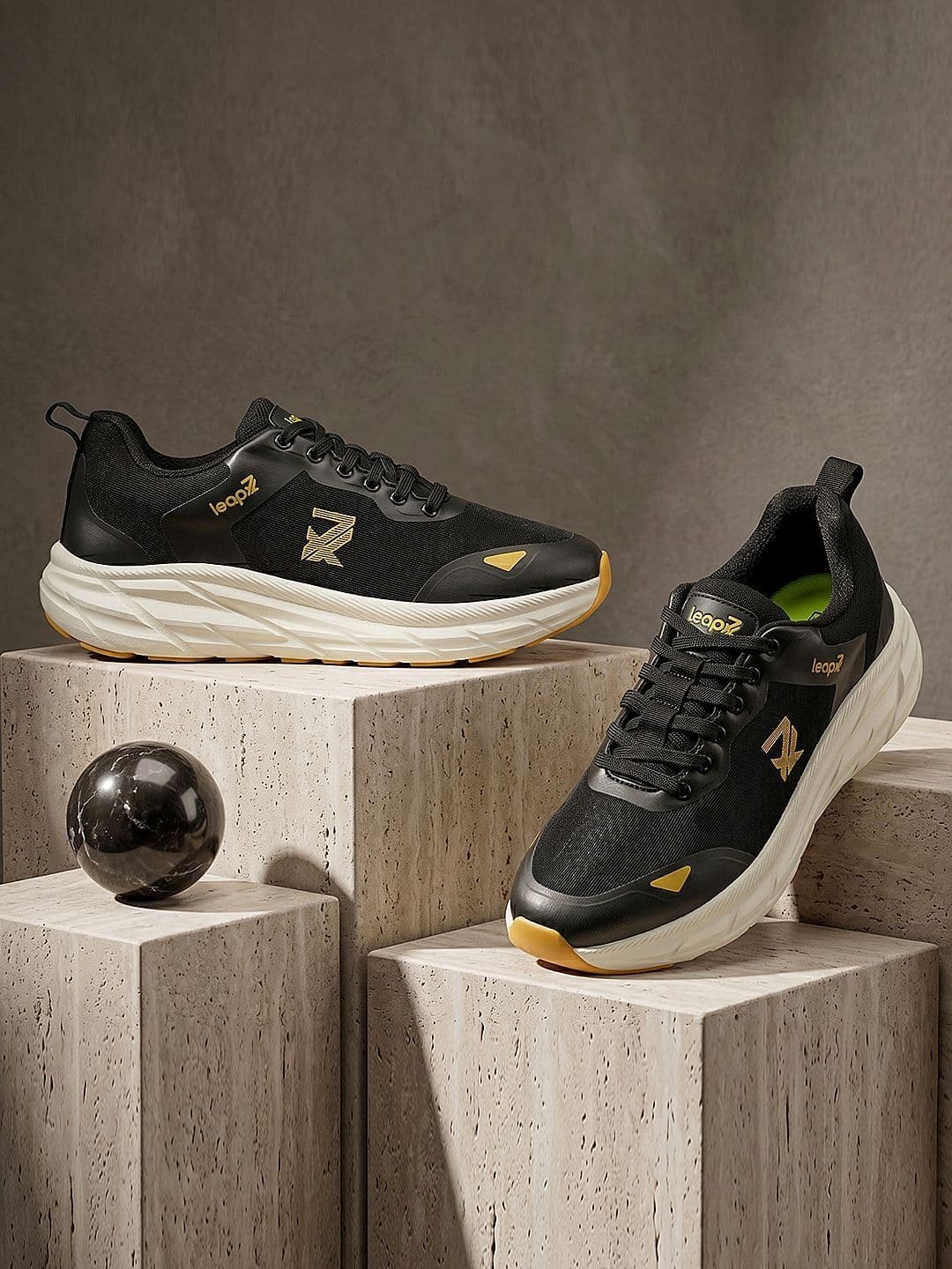 Liberty LEAP7X Men Black & White Memory Foam Knit-Mesh Lace-Up Daily Running Shoes - view 1