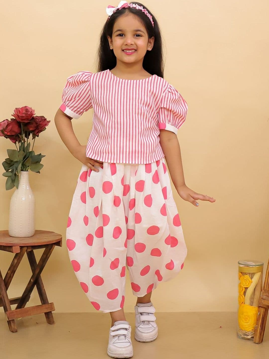 BownBee Girls Striped Top with Dhoti Pants