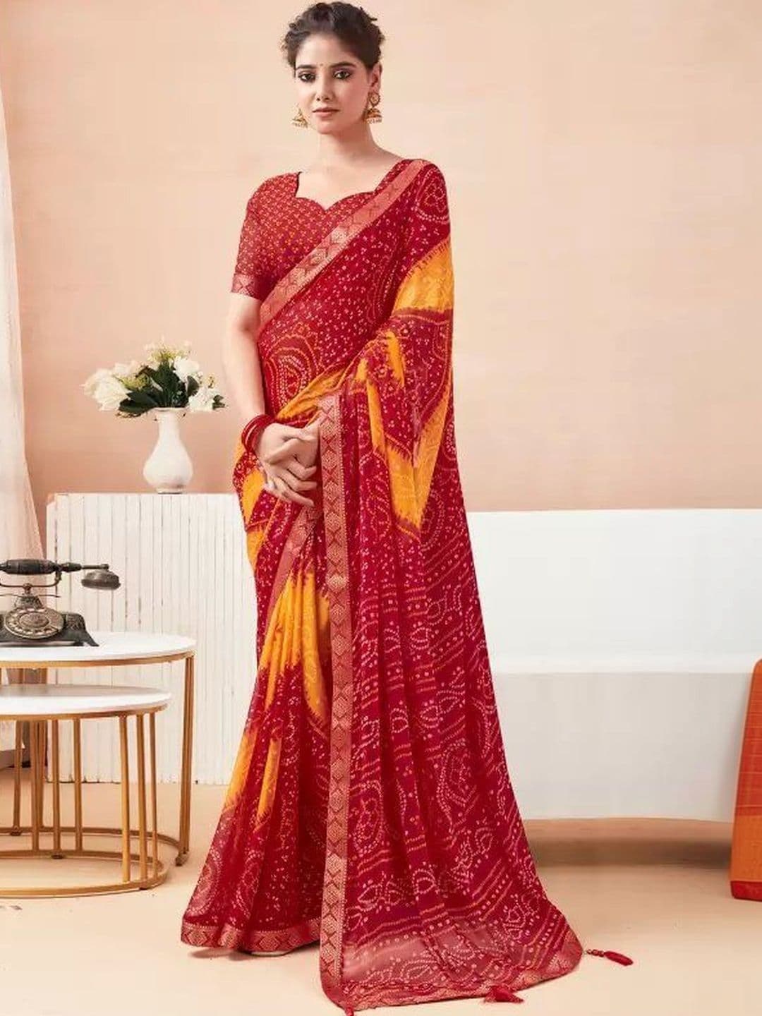 THE FASHION ATTIRE Bandhani Pure Chiffon Bandhani Saree - view 1