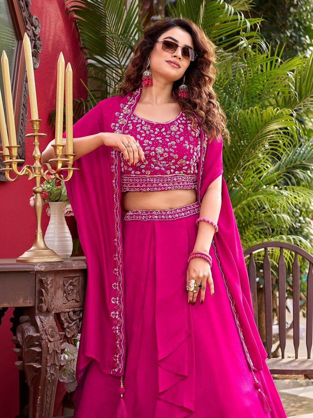 HERE&NOW Embellished Sequinned Semi-Stitched Lehenga & Blouse With Dupatta - view 1