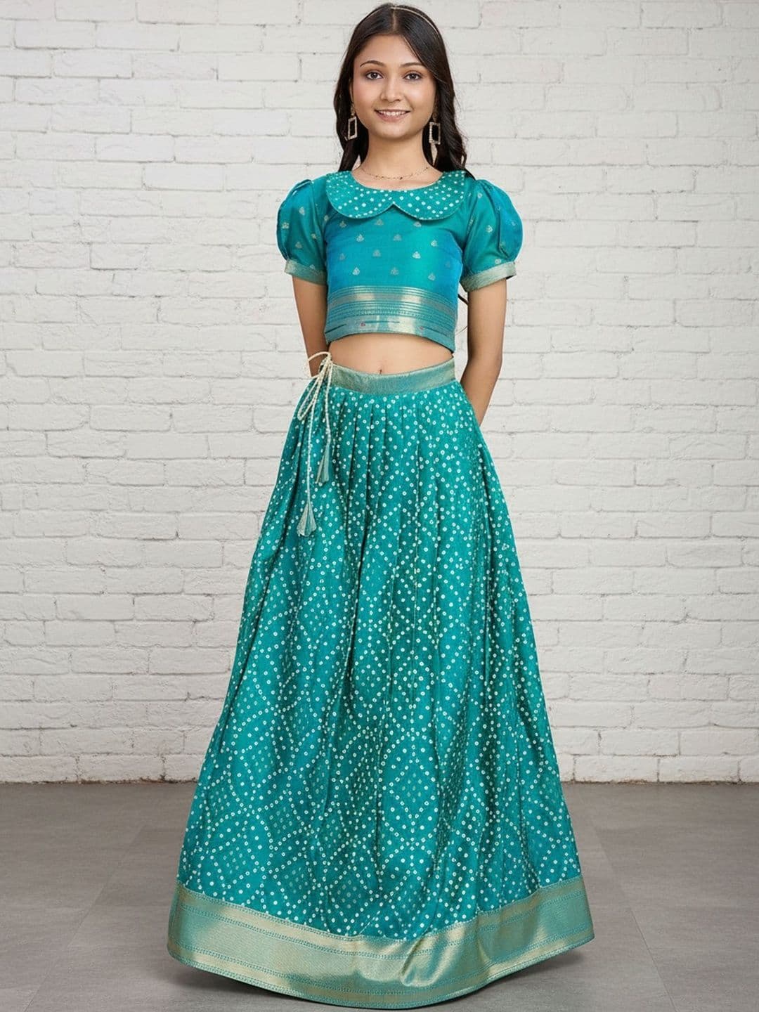 KALANANDI Girls Embellished Silk Ready to Wear Lehenga & - view 1