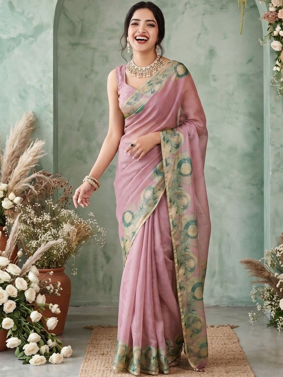 Mitera Ethnic Motifs Aari Work Poly Chiffon Saree - view 1