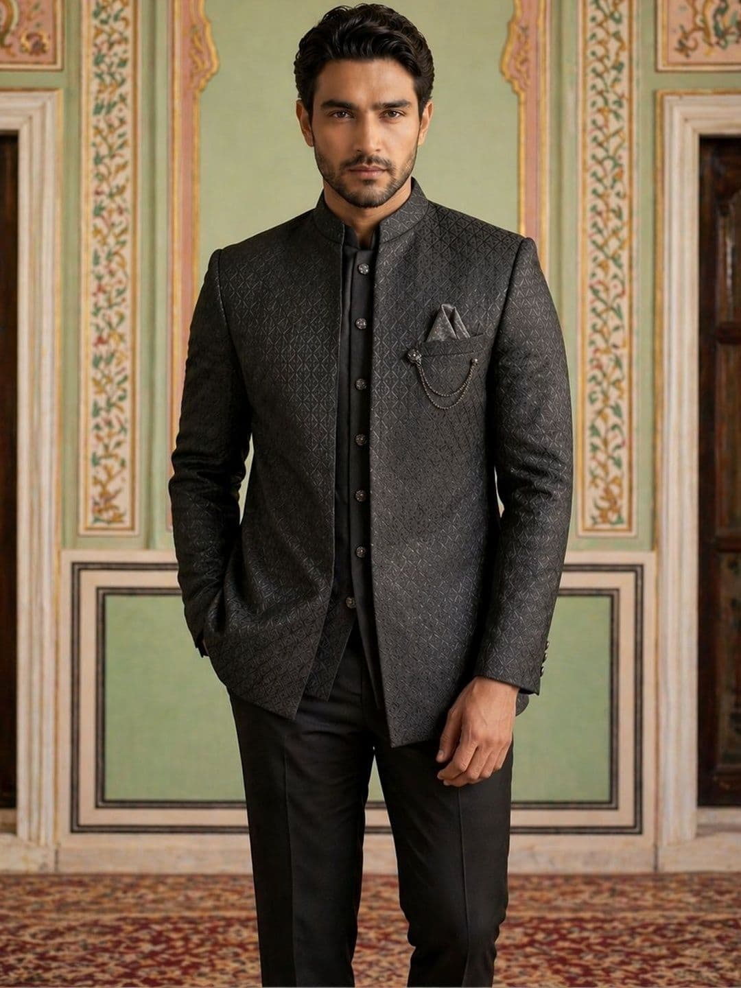 Jompers Men Mandarin Collar Sherwani