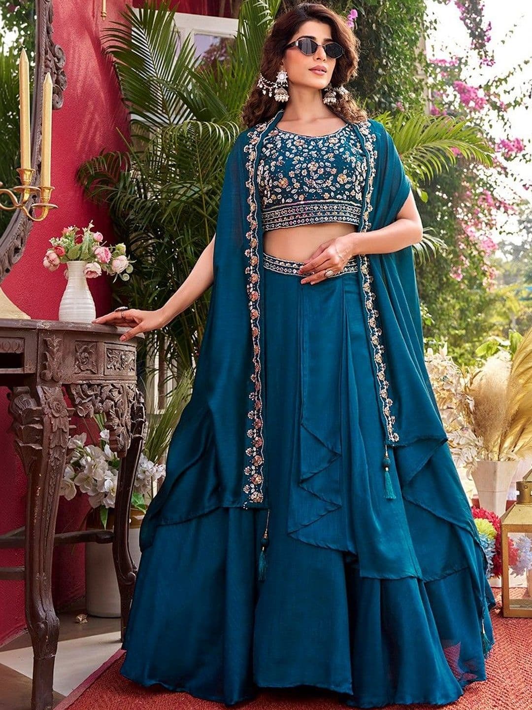 HERE&NOW Embroidered Thread Work Semi-Stitched Lehenga & Blouse With Dupatta - view 1