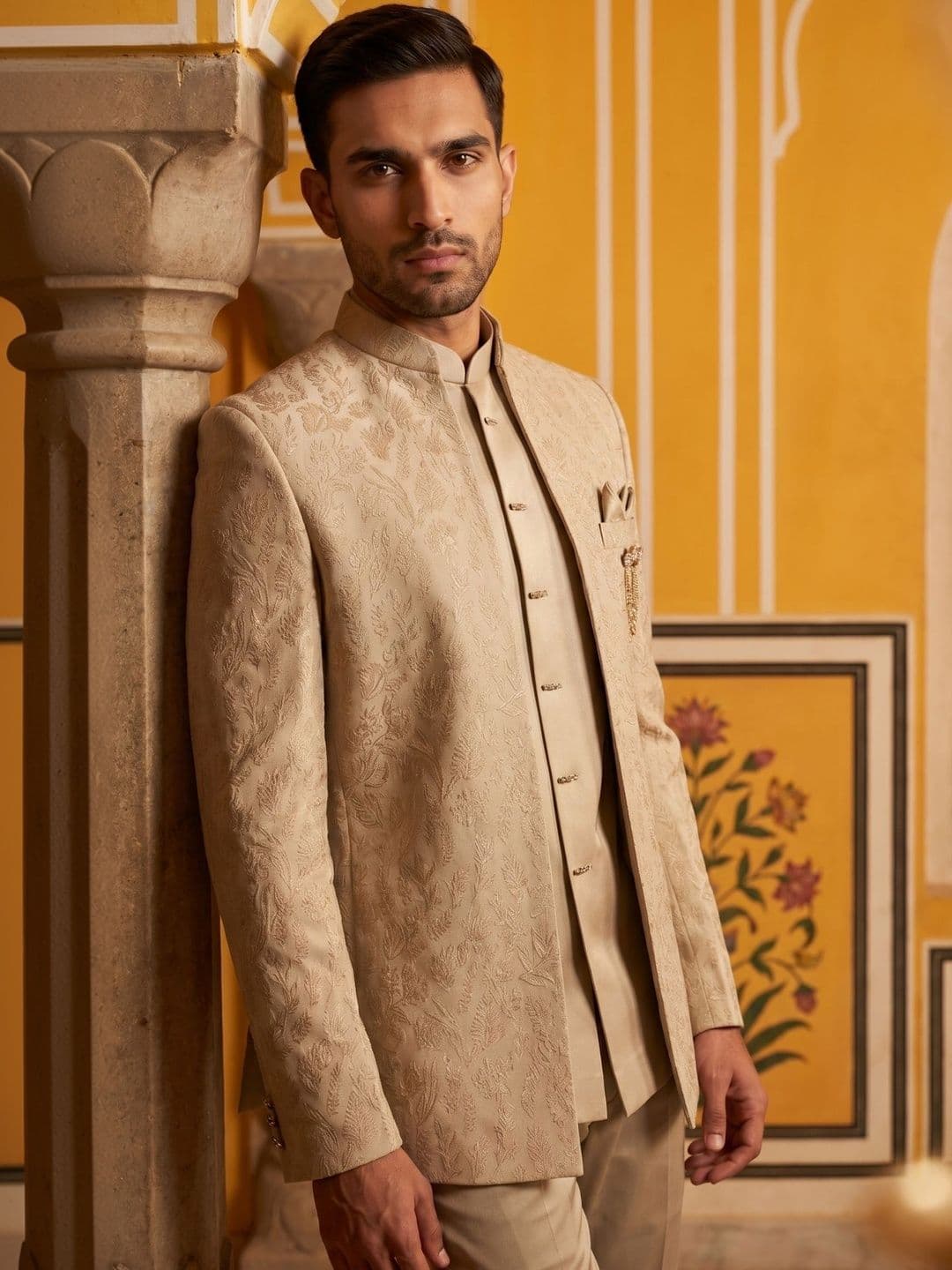 Jompers Men Self Design Mandarin Collar Sherwani - view 1
