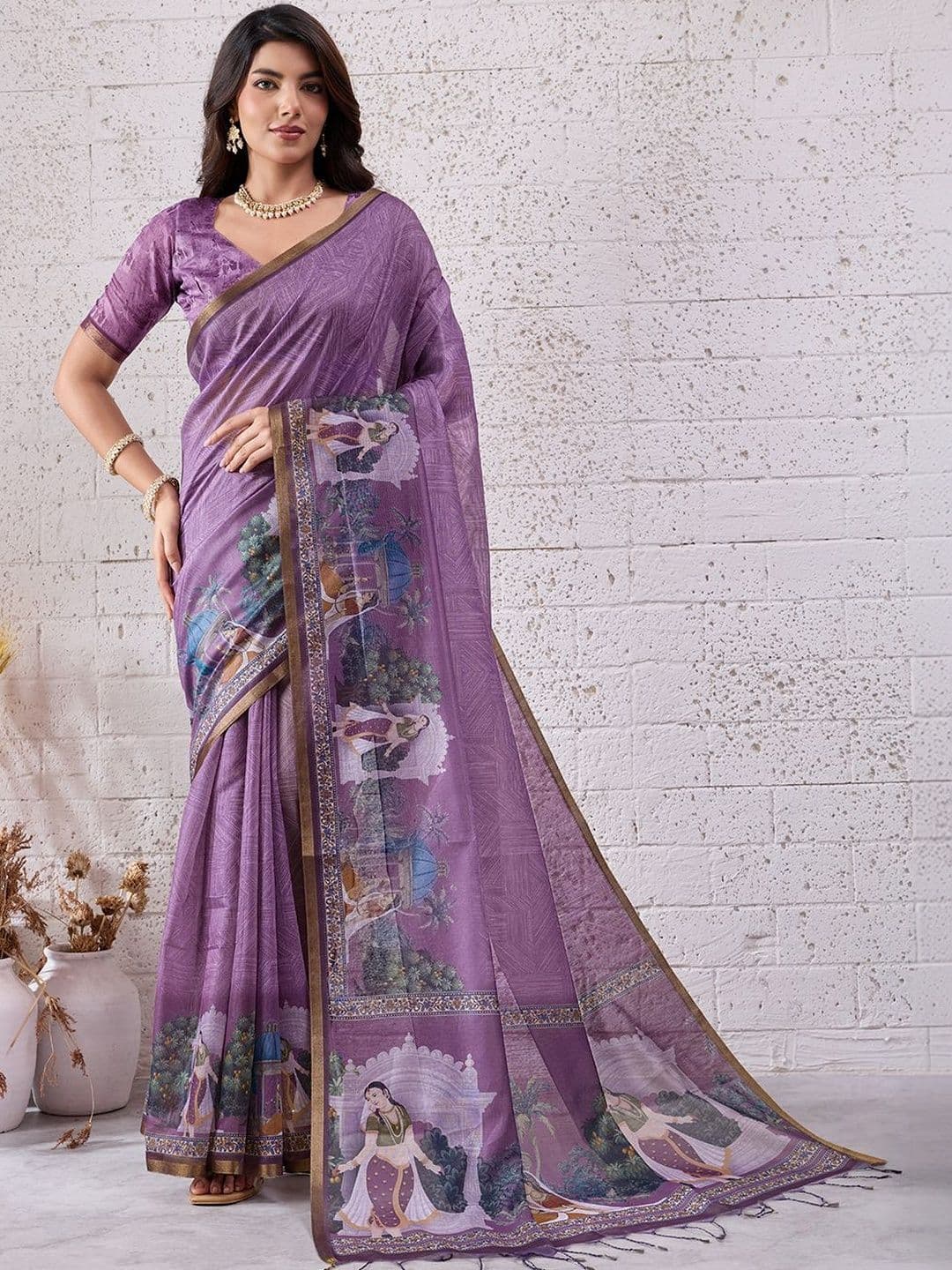 ARKRONE Ethnic Motifs Sequinned Silk Cotton Designer Chanderi Saree - view 1