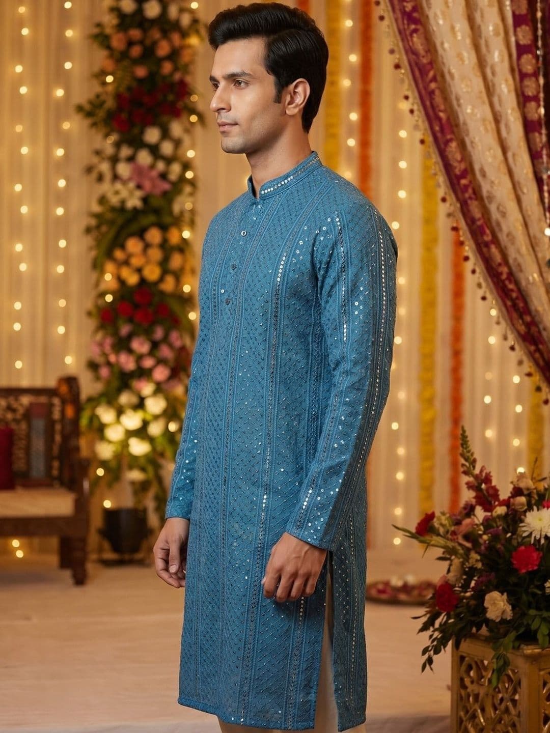 RANGRAAG Men Ethnic Motifs Embroidered Mirror Work Kurta - view 1