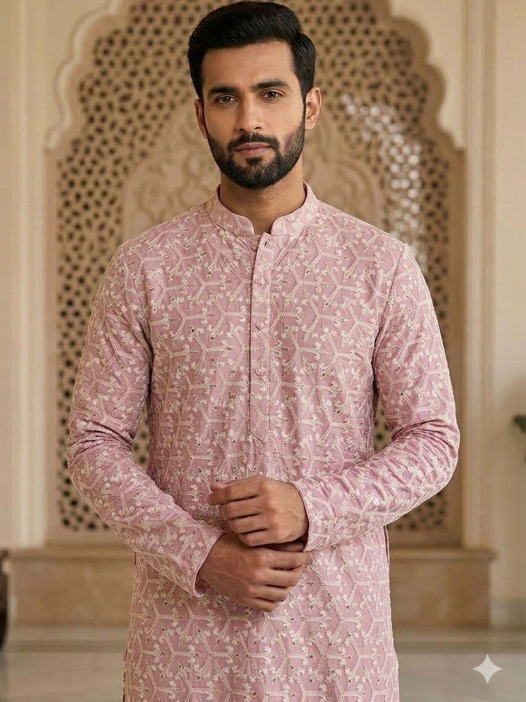 INDIROOP Men Ethnic Motifs Embroidered Thread Work Kurta - view 1