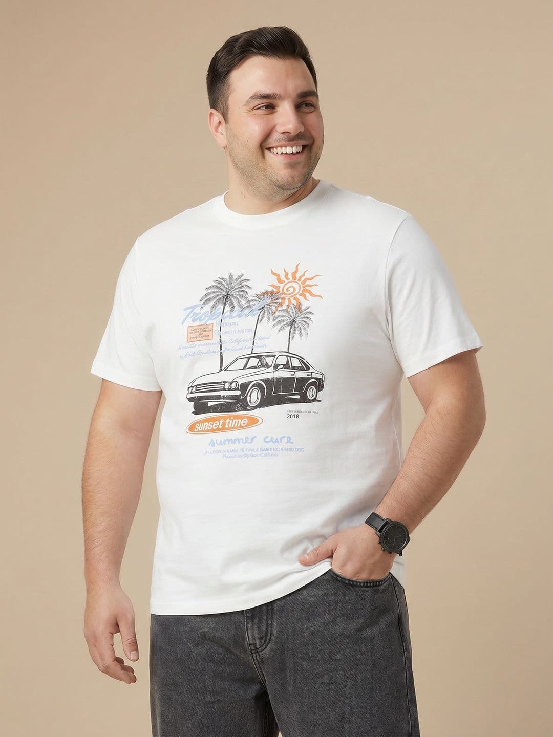 Sztori Plus Size Graphic Printed Pure Cotton T-shirt - view 1