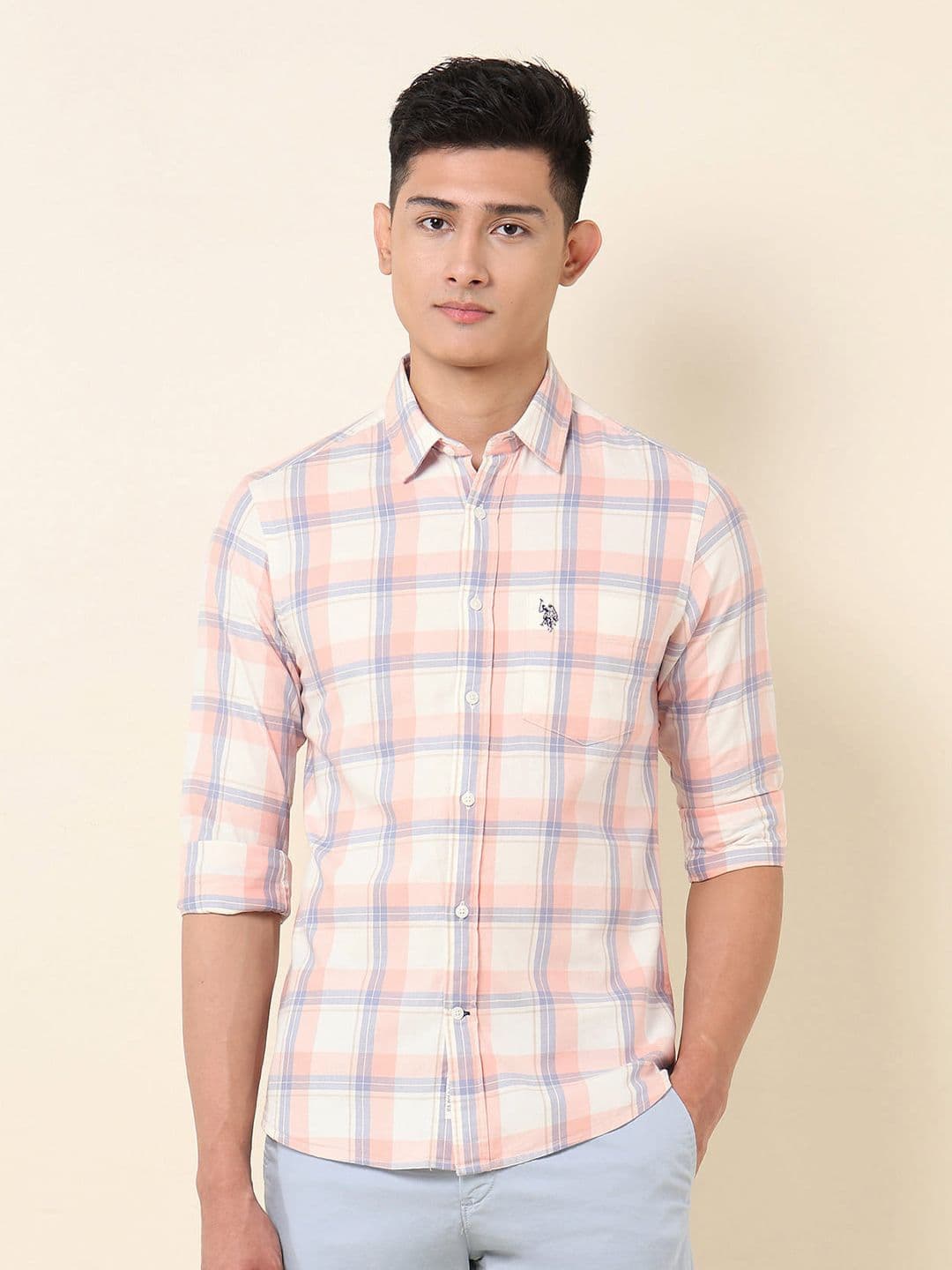 U.S. Polo Assn. Pure Cotton Tailored Fit Checked Casual Shirt - view 1