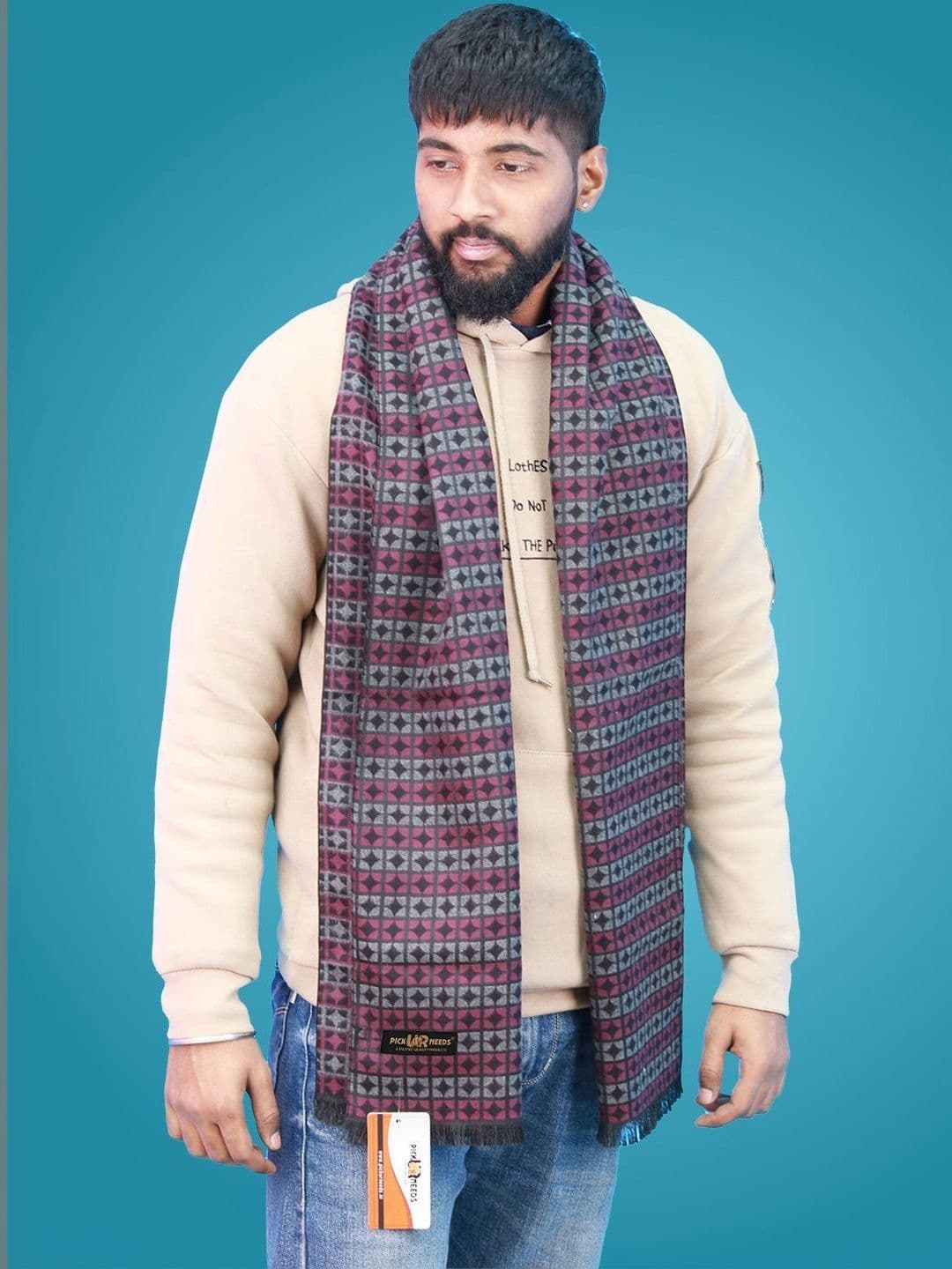 Pick Ur Needs Men Patterned Merino Wool Mufflers - view 1