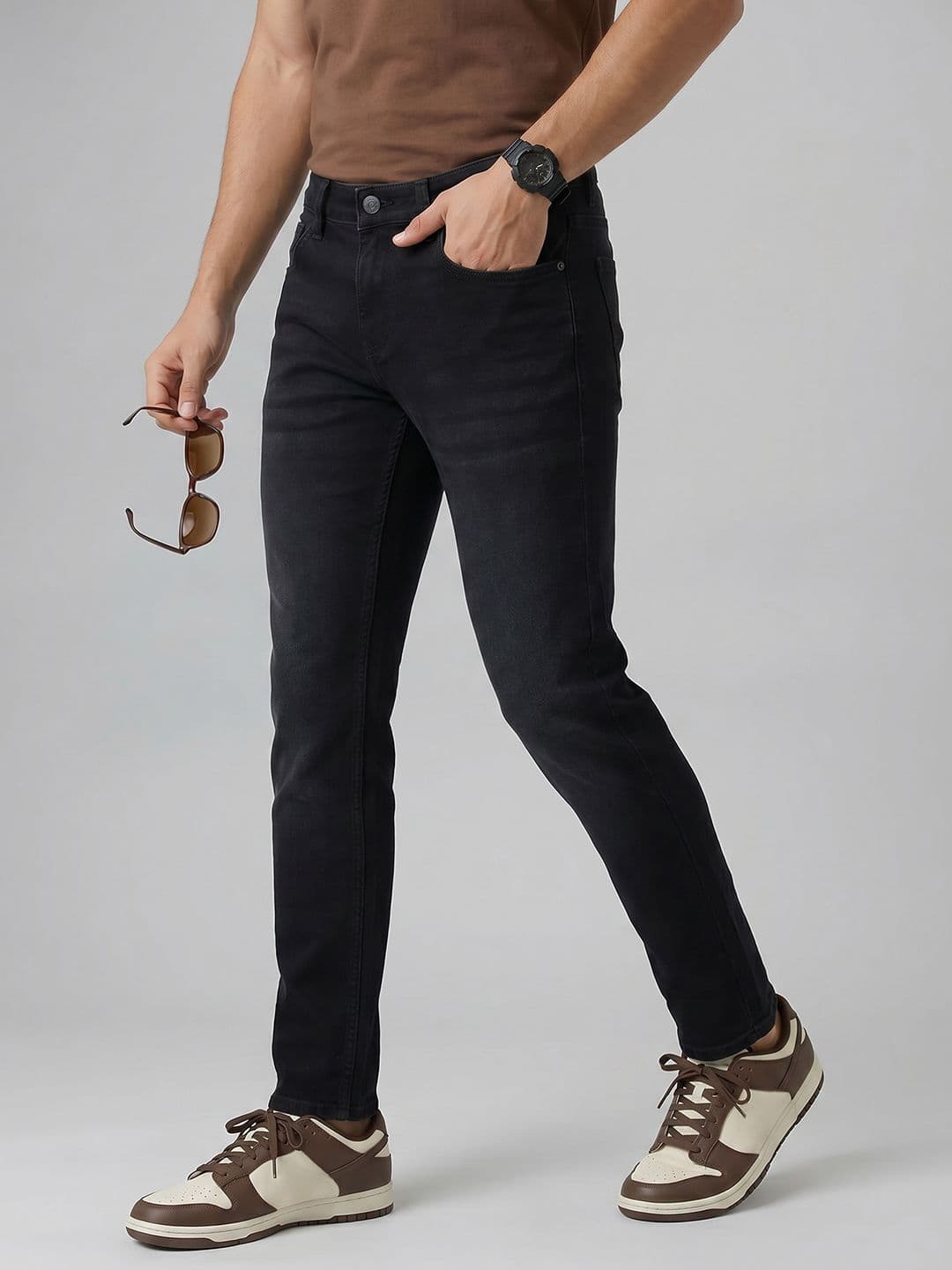 Spykar Men Kano Mid Rise Ankle Length Slim Fit Black Jeans - view 1