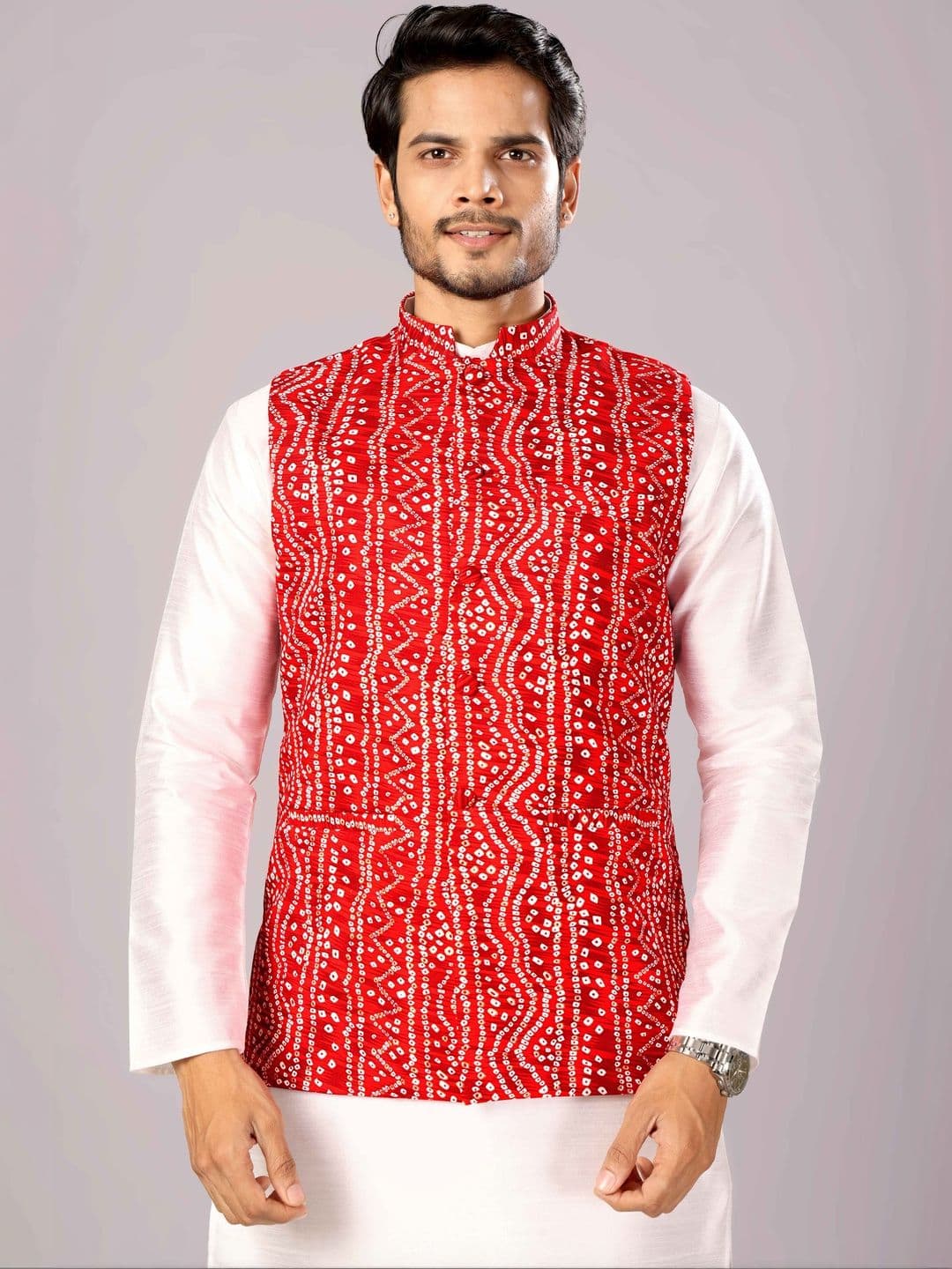 MODERN MUGHALS Printed Mandarin Collar Sleeveless Nehru Jackets - view 1