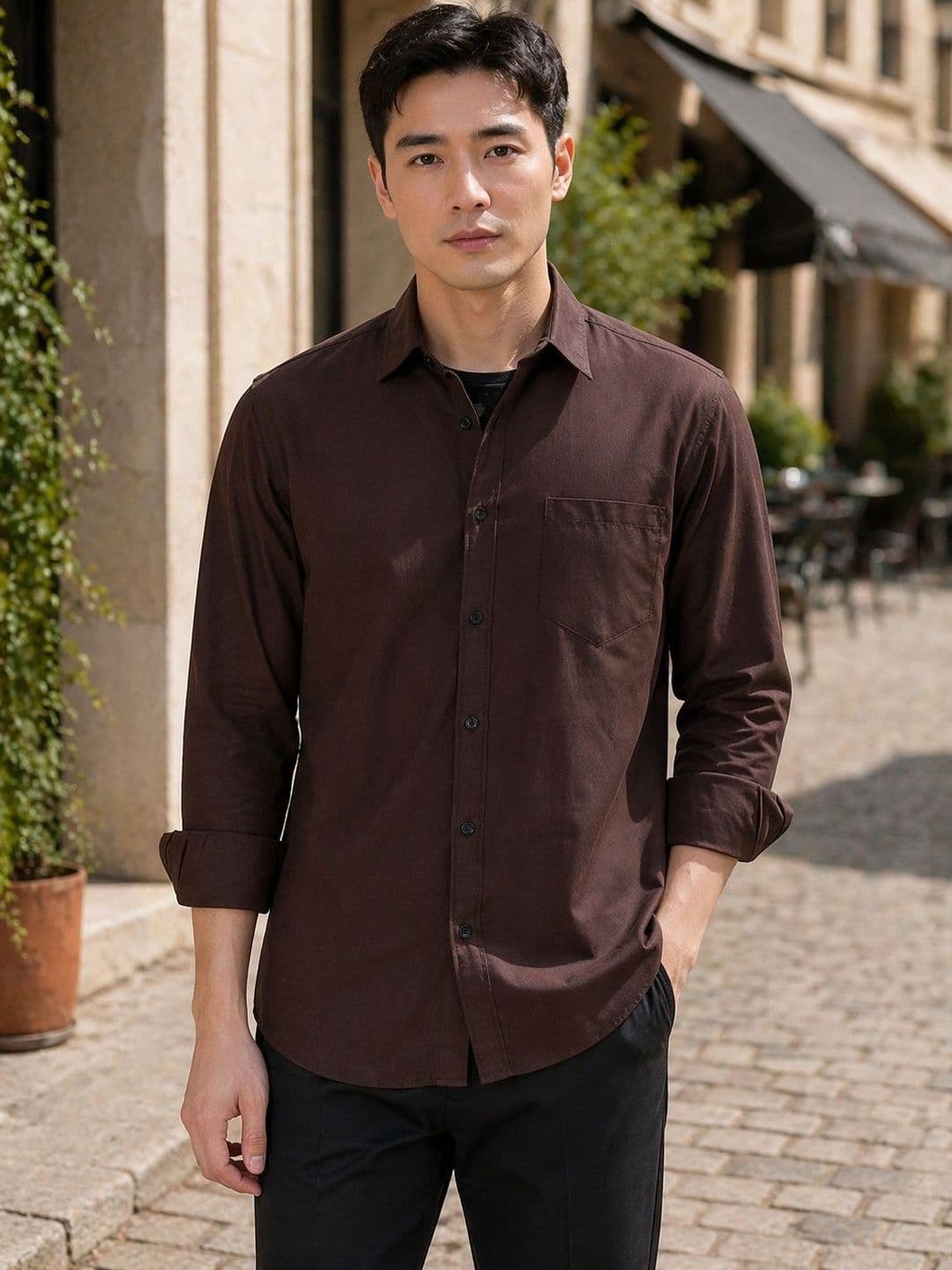 The Roadster Lifestyle Co Pure Cotton Spread Collar Slim Fit Shirt - view 1