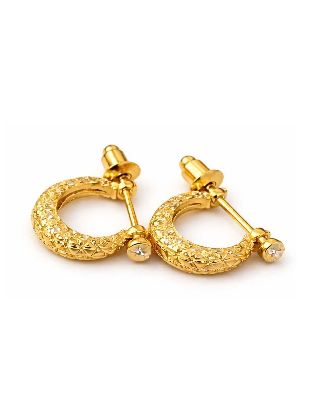De-Ultimate Men Stainless Steel Gold-Plated Cubic Zirconia Crescent Half Hoop Earrings - view 1