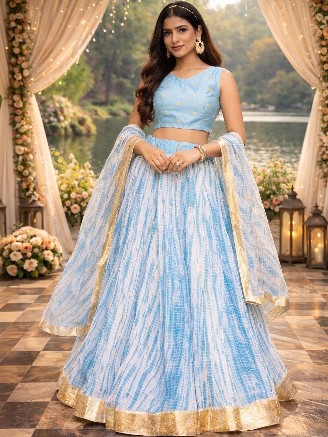 Indi INSIDE Embroidered Thread Work Tie and Dye Ready to Wear Lehenga & Blouse With Dupatta - view 1
