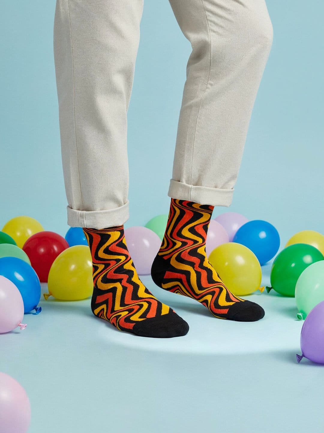 Dynamocks Unisex Black & Orange Patterned Calf-Length Socks - view 1