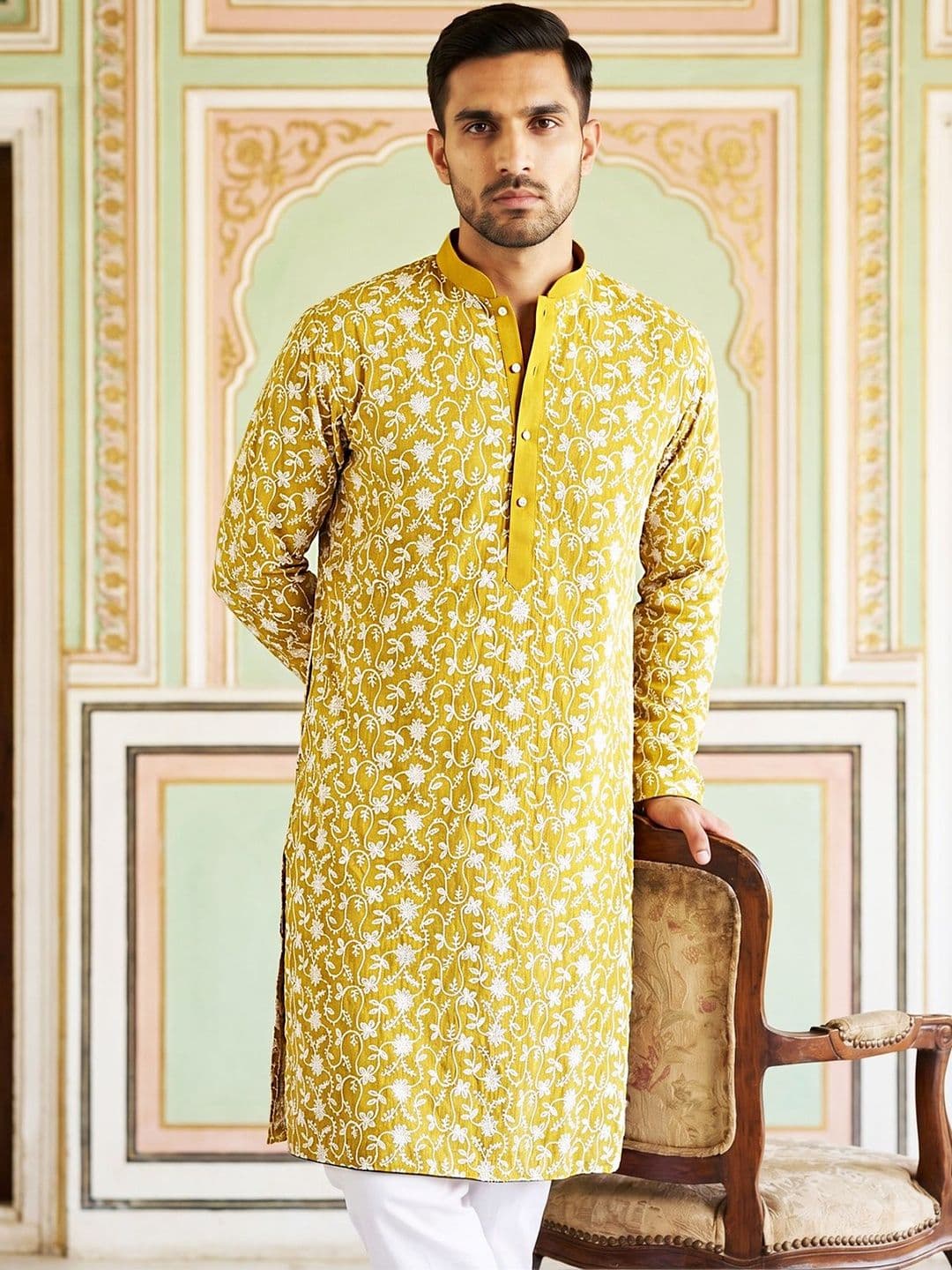 Jompers Men Ethnic Motifs Embroidered Thread Work Kurta - view 1