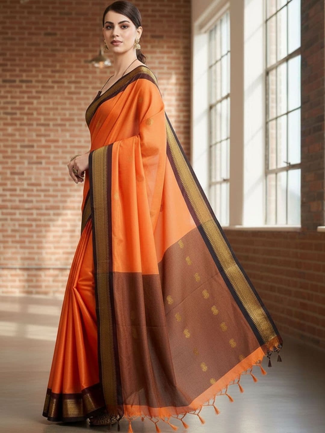 S A creations Ethnic Motifs Woven Design Zari Pure Cotton Kanjeevaram Saree - view 1