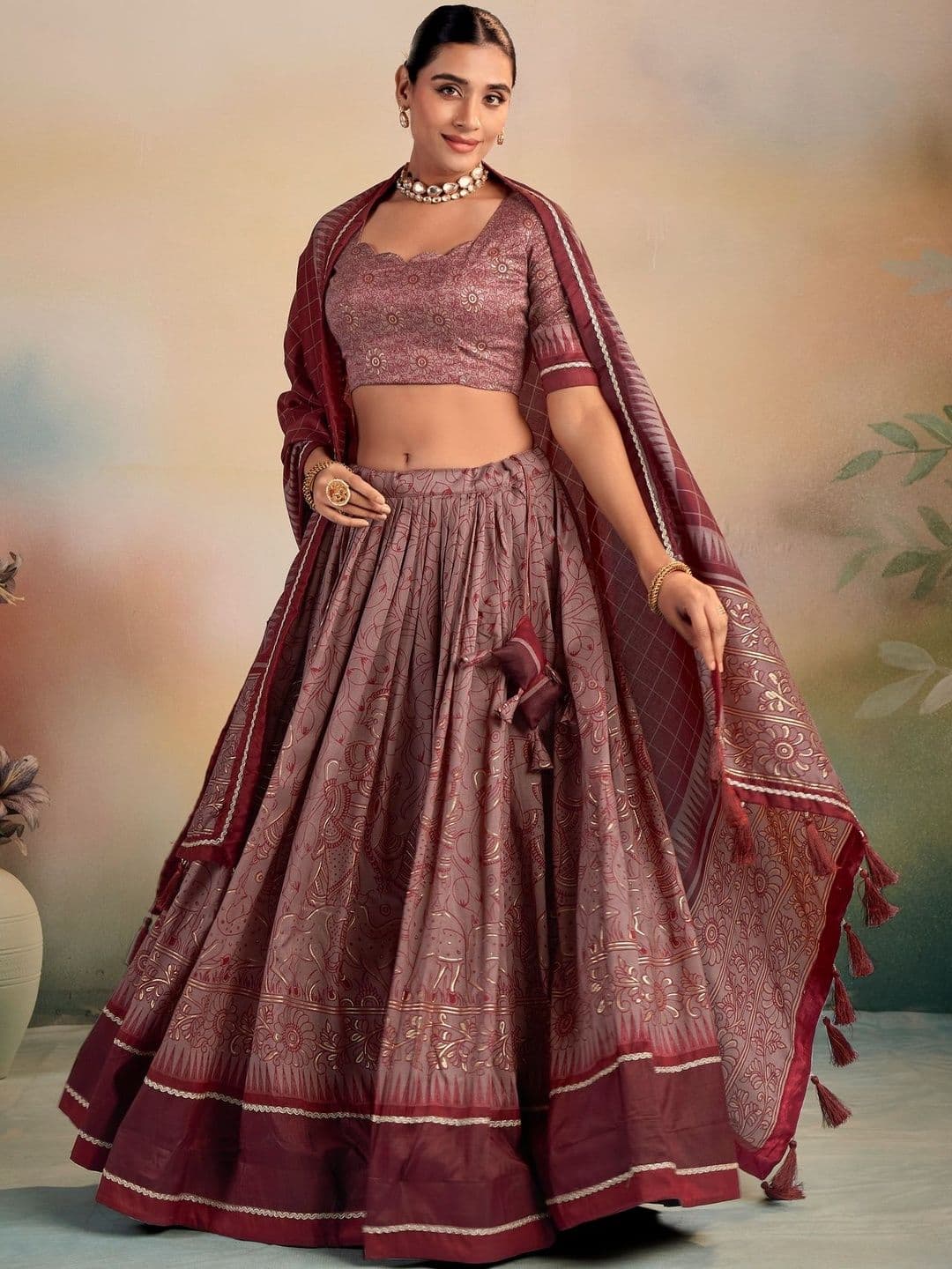 SOURAGYA Embroidered Kalamkari Semi-Stitched Lehenga & Blouse With Dupatta - view 1