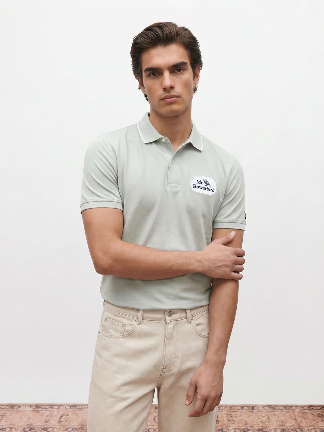 Mr Bowerbird Polo Collar Brand Logo Printed Pure Cotton T-Shirt - view 1