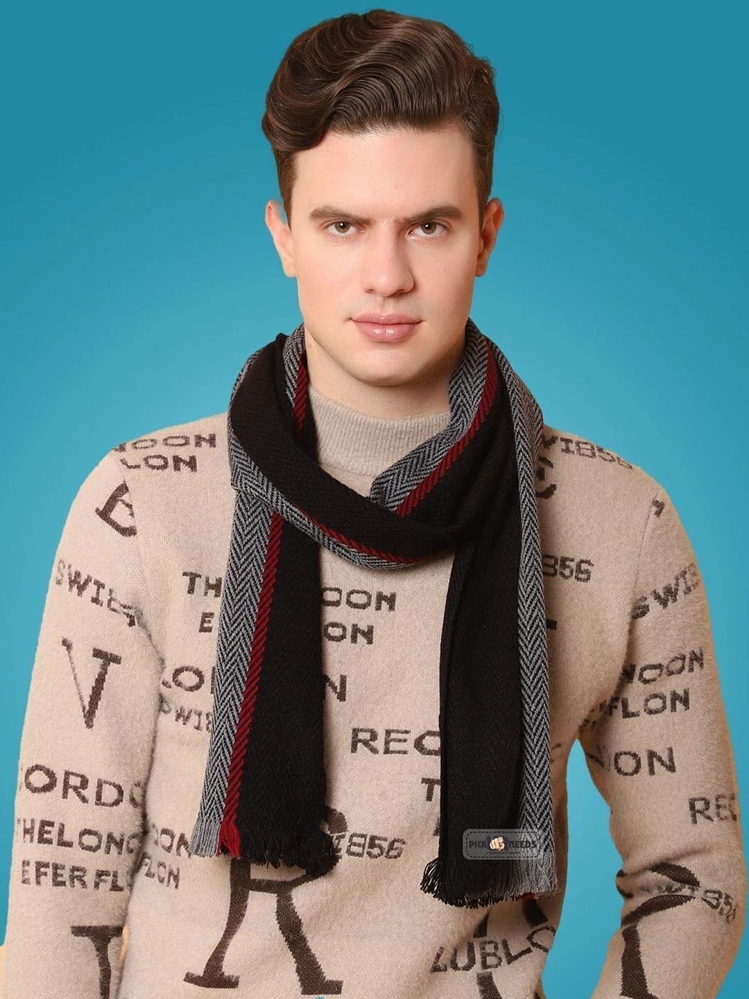 Pick Ur Needs Men Patterned Merino Wool Mufflers - view 1
