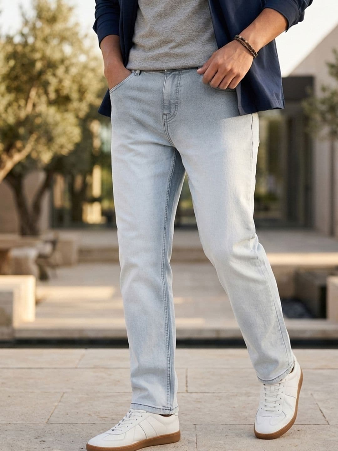 Urbano Fashion Men Light Grey Straight Fit Heavy Washed Faded Denim Stretchable Jeans - view 1