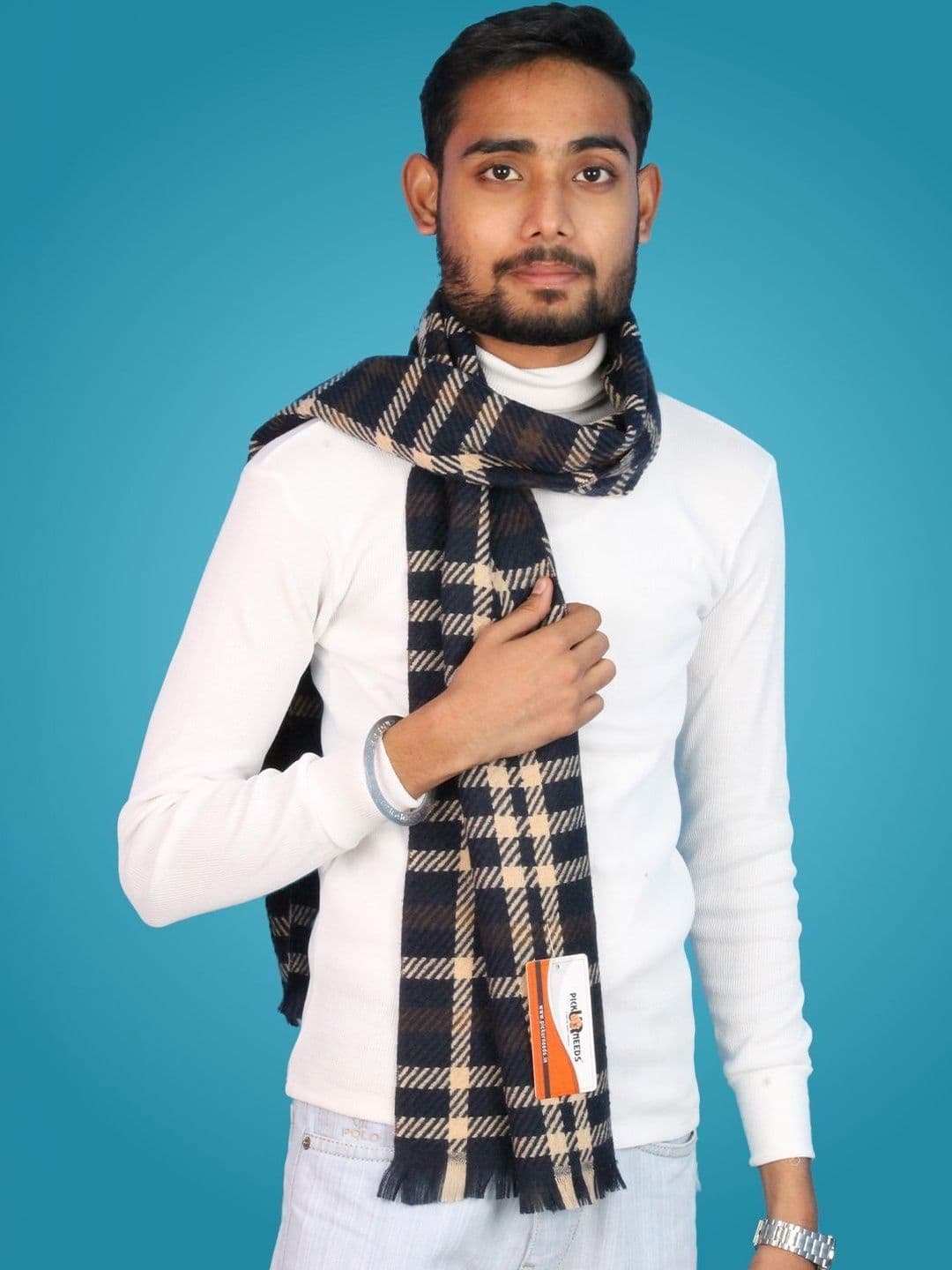 Pick Ur Needs Men Checked Merino Wool Mufflers - view 1