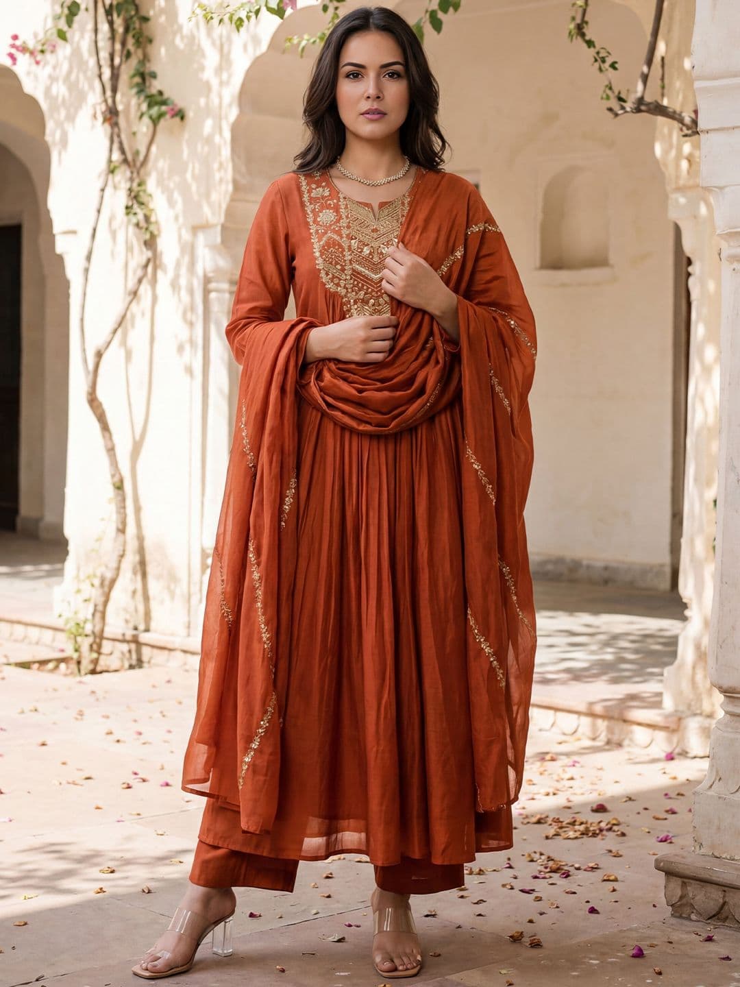 Royal Export Women Ethnic Motifs Embroidered Empire Thread Work Kurta with Palazzos & With Dupatta - view 1